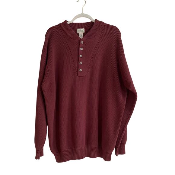 Vintage LL Bean Burgundy 5 Button Henley Cotton Fisherman Knit Sweater XXL Tall - Picture 1 of 15